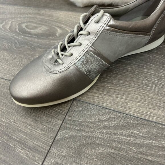 ECCO Silver Touch Sneaker Lace Shoes Metallic Leather Size 6 - Picture 11 of 12